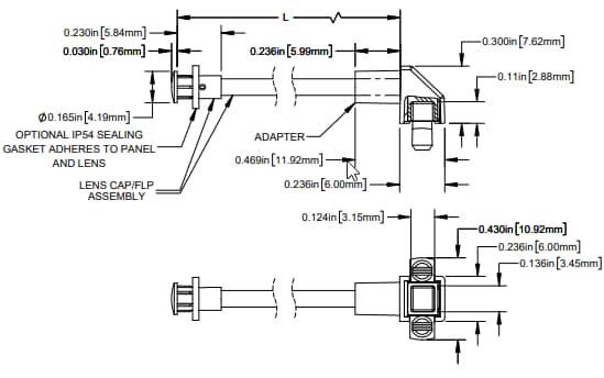 Mechanical Drawing - BIVAR SZR Right Angle Flexible Light Pipes
